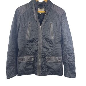 Banana‎ Republic Black Quilted Jacket Size L Moto Zip Pockets Stylish Outerwear